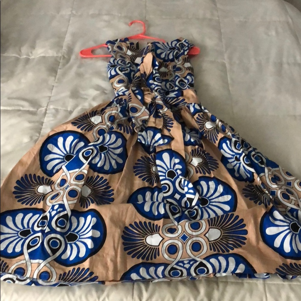 Custom made belted print dress.